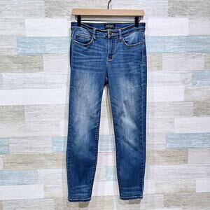 Judy Blue Mid Rise Distressed Crop Skinny Jeans Dark Wash Stretch Womens 28